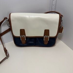 Coach Park B1373-F23383 Blue Cream Leather Flap Crossbody Bag